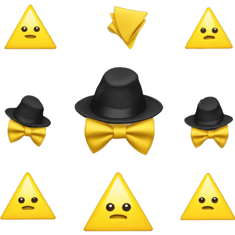 yellow triangle with a hat arms legs a bowtie and a eye emoji