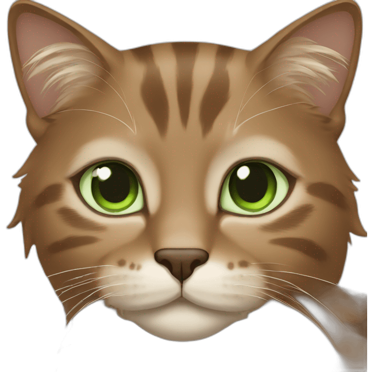 Brown Norvegian cat with long hair and green eyes emoji