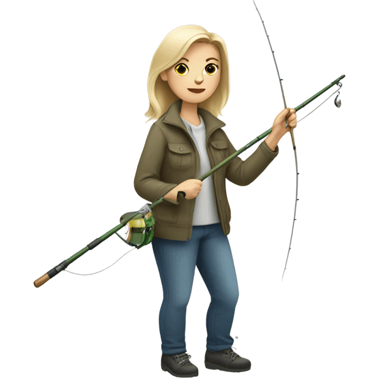 White Skin colored woman fishing, holding a fish and a fishing rod emoji