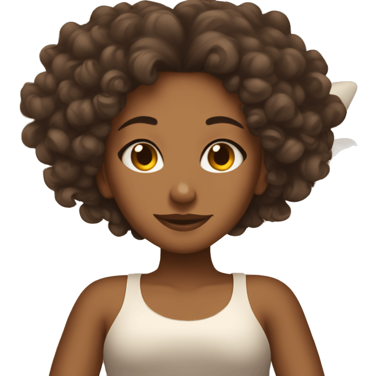 Brown girl with curls relaxing in bed emoji