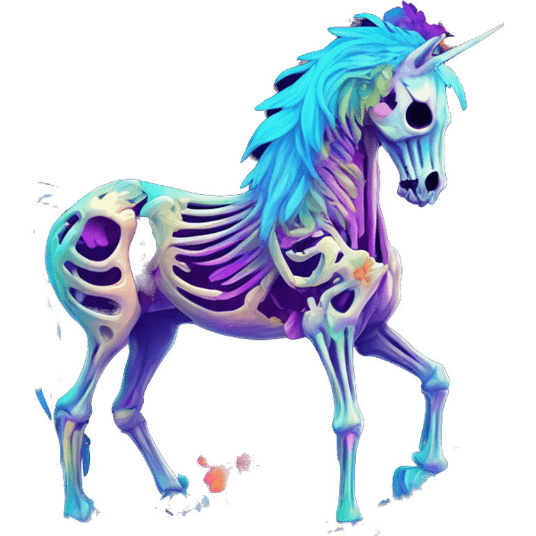 Neon Zombie Pegasus unicorn skeleton psychedelic flowers floral groovy art neon rave raving emoji