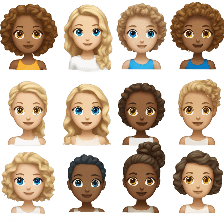 Two girls one white girl with blonde hair and blue eyes with crop top on and mixed lightskin girl with light brown curly hair with brown eyes long white shirt on and full body for both  emoji