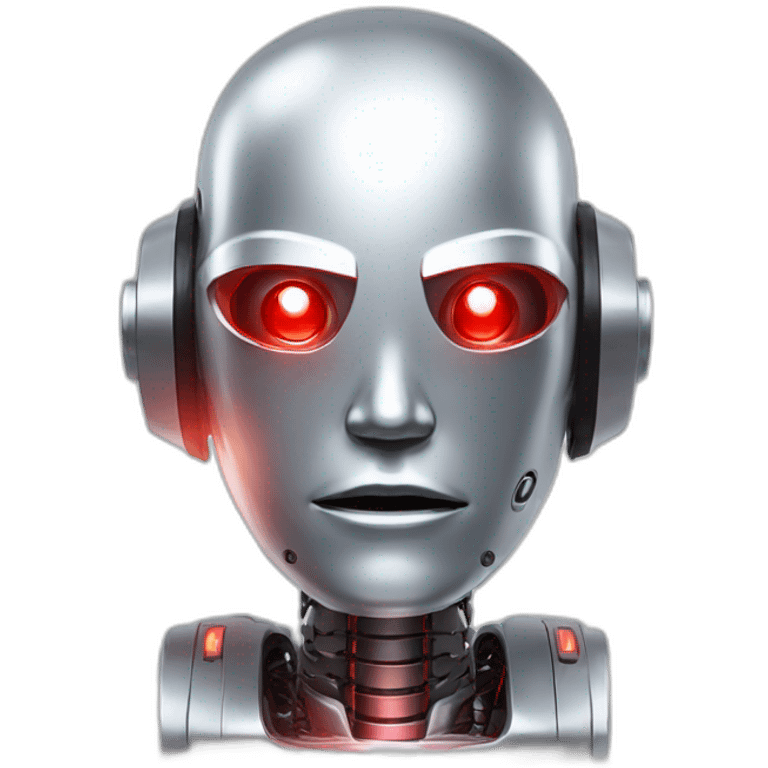 A silver robot human head with red laser beam shooting out of its eyes  emoji