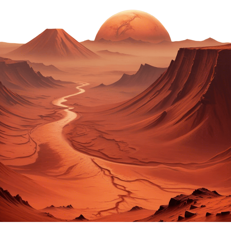 🔥 Cinematic Realistic Mars – A striking, high-resolution image of the Red Planet, featuring its iconic rust-colored terrain, deep canyons, and towering volcanoes. Swirling dust storms can be seen in the thin Martian atmosphere, with sunlight casting long shadows over its desolate, rocky landscape. emoji