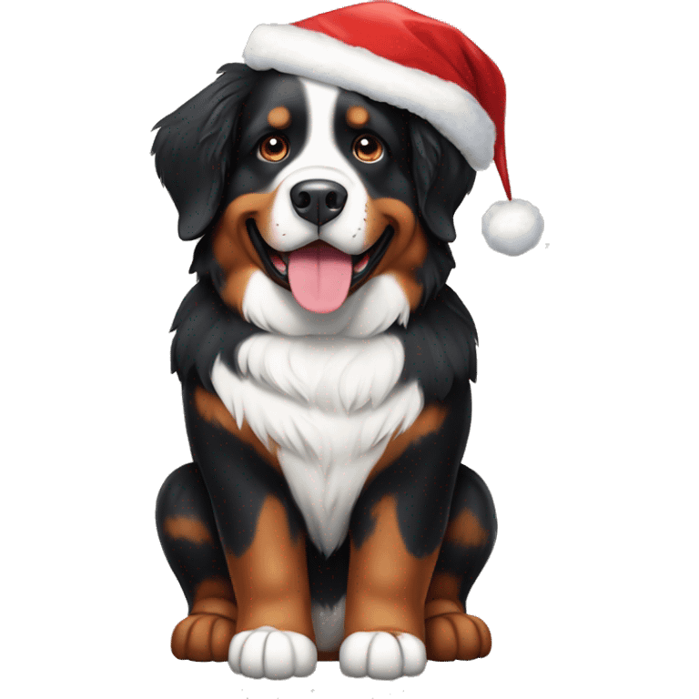 bernese mountain dog with christmas hat emoji