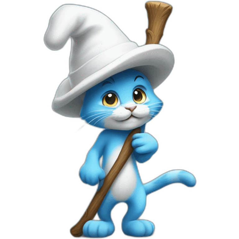 smurf cat with white hat walking on the stick emoji