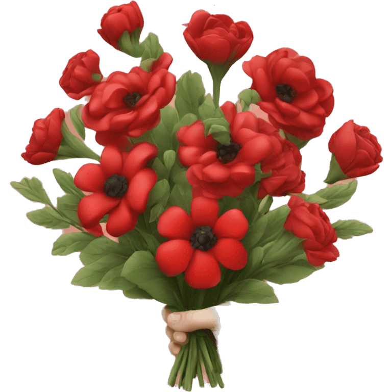 Red flower bouquet with givig hand emoji