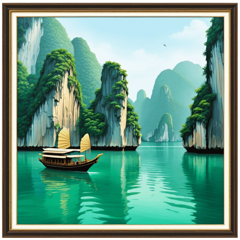 Cinematic Realistic Ha Long Bay Landscape Emoji, depicted with limestone karsts emerging from emerald waters rendered with intricate detail and dynamic natural lighting. emoji