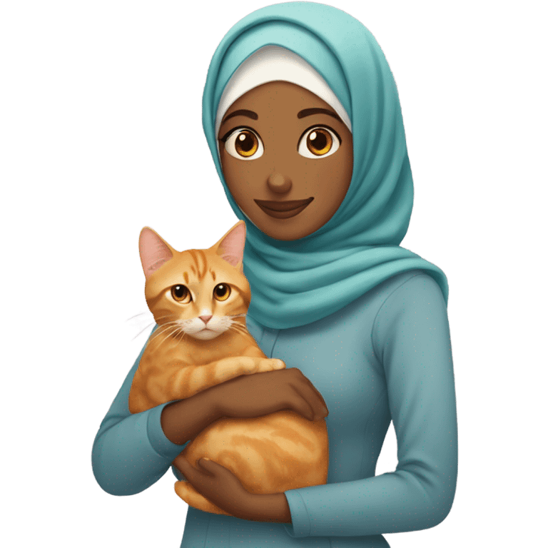 Hijabi girl holding ginger cat emoji