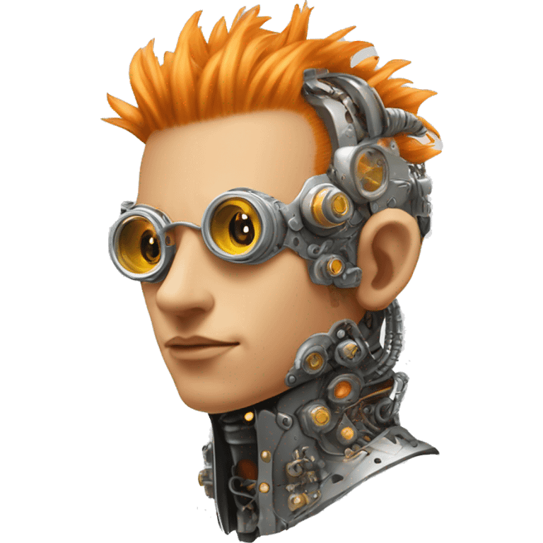 Light orange Mohawk hair male cyborg head with silver steampunk goggles and circuits emoji