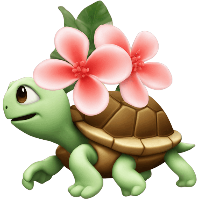 aloha turtle with cherry coral blossoms  emoji