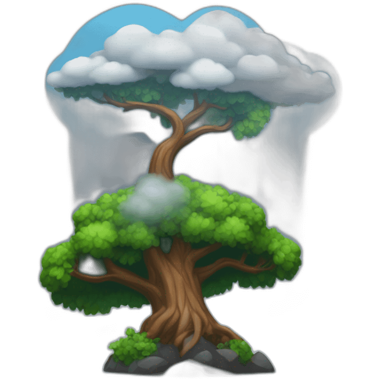 montagne noir avec un peu d'arbre avec un arc-en-ciel emoji