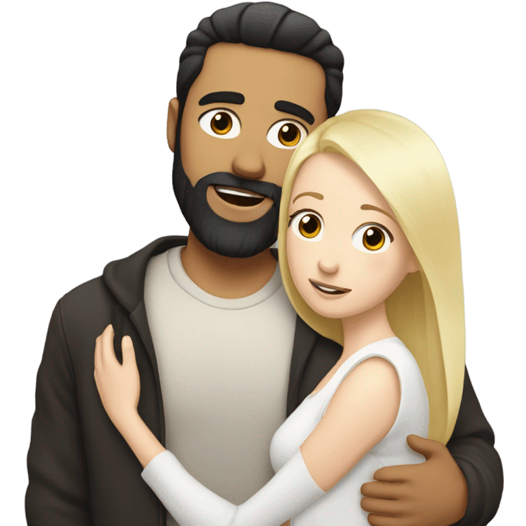 Man, white skin, short black hair, long beard, hugging a white woman with blonde hair  emoji