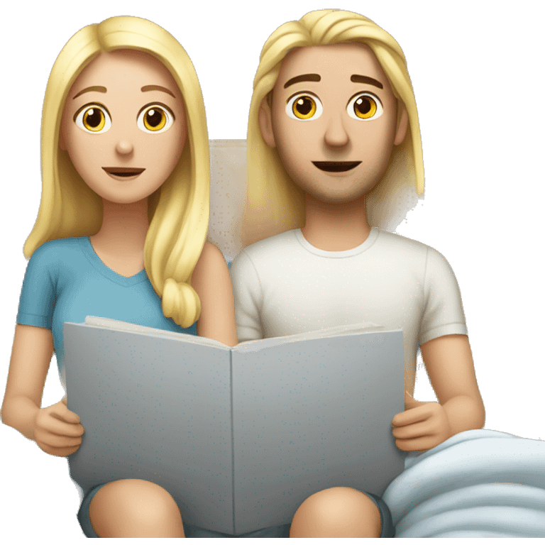 White Couple watching movies in bed emoji