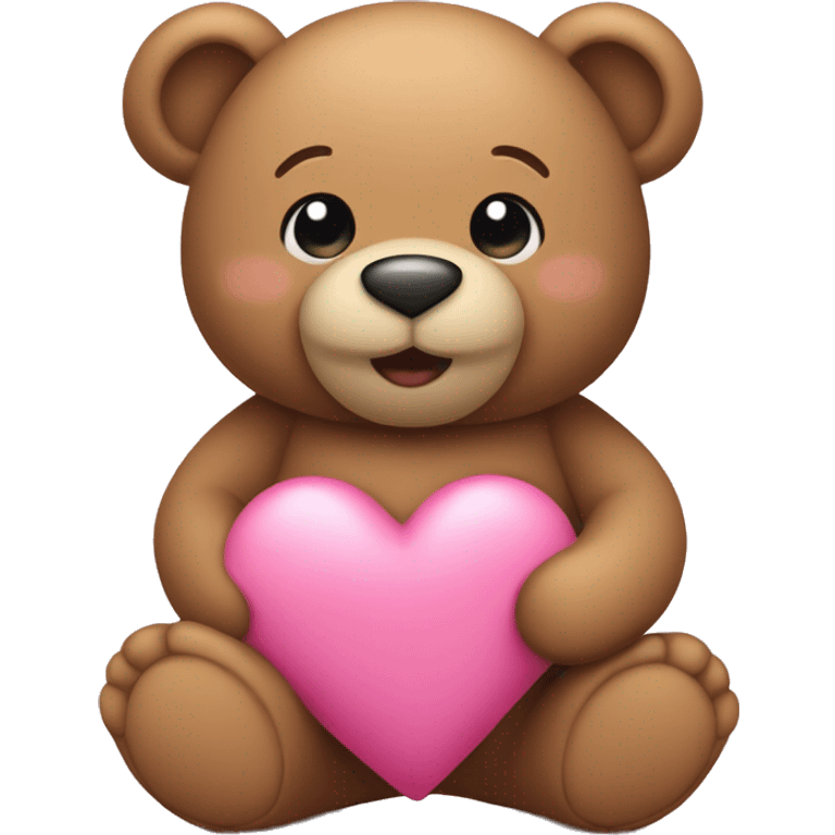 A  light brown teddy holding a pink heart emoji