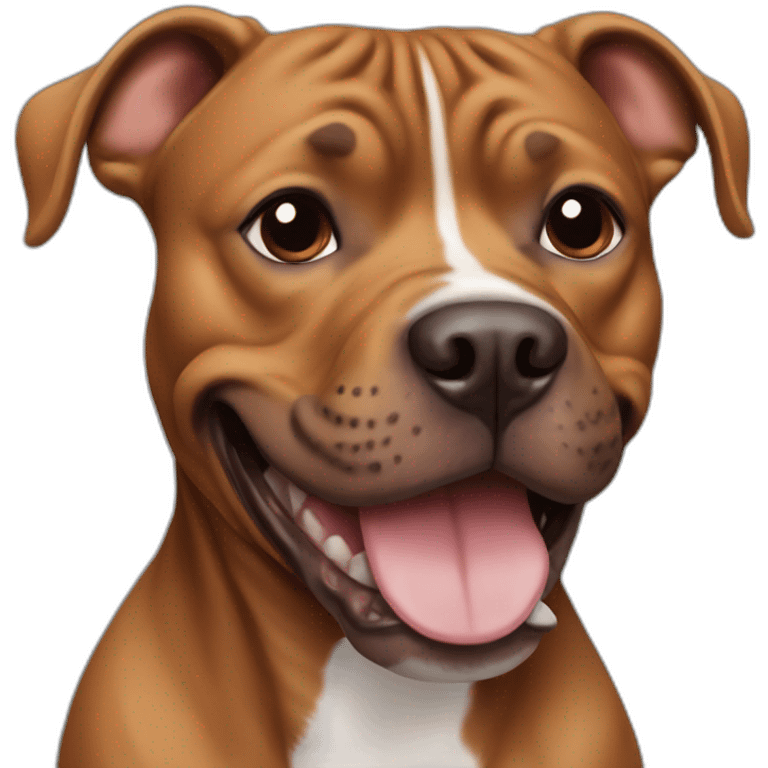 Brown pitbull with a black nose smiling emoji