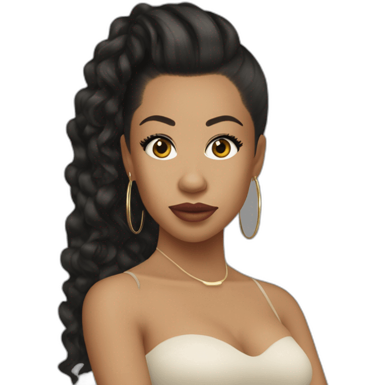 keyshia cole with a round face and long dark hair and hoop earrings emoji