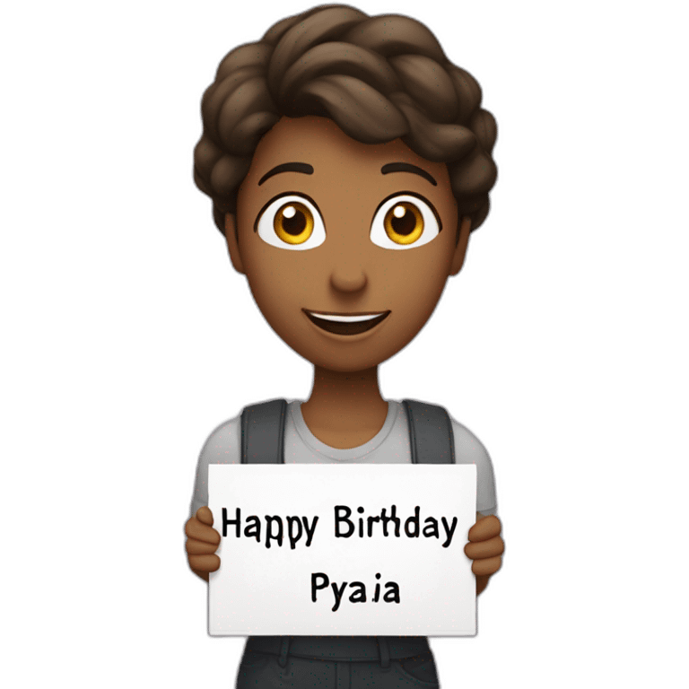 Person holding a sign that has “Happy Birthday Priya” emoji