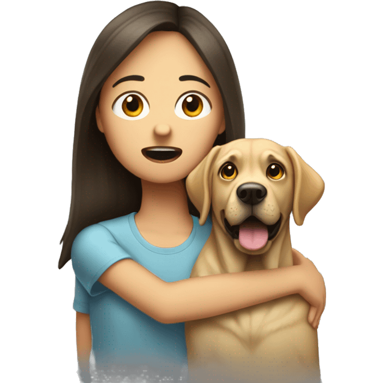 Create an emoji of a girl getting scared by a labrador getting too close to her face emoji