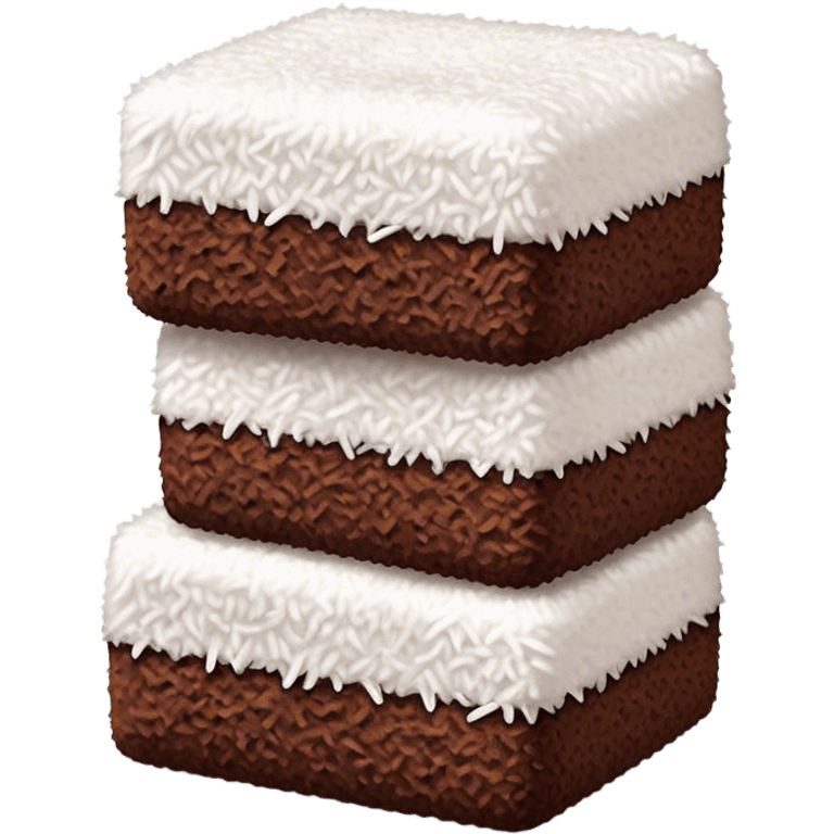 Cinematic Realistic Lamingtons Dessert Emoji, depicted as soft sponge squares coated in chocolate and coconut rendered with mouth‚Äêwatering detail and vibrant lighting. emoji