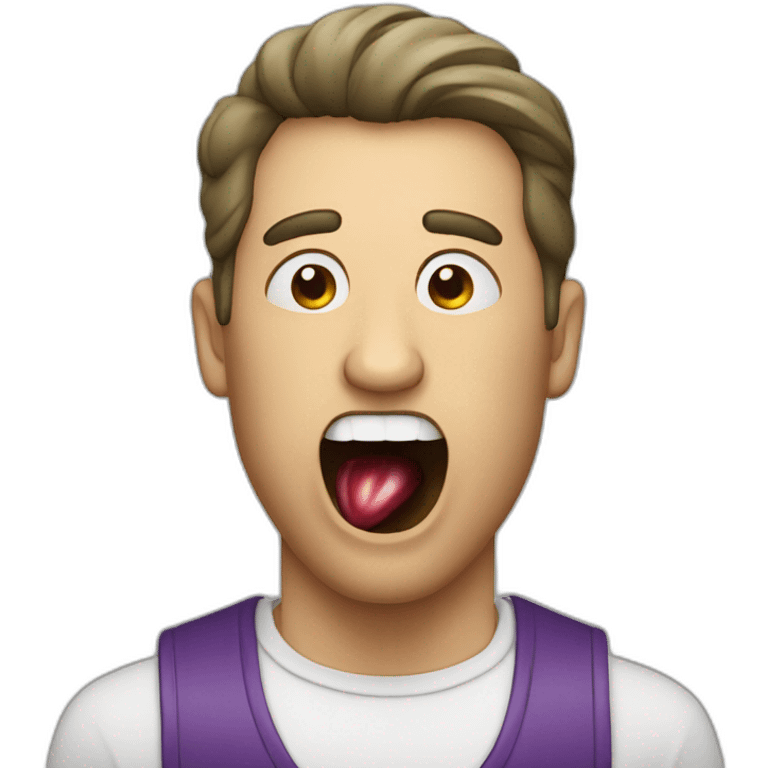 man eating a large eggplant with his mouth wide open emoji