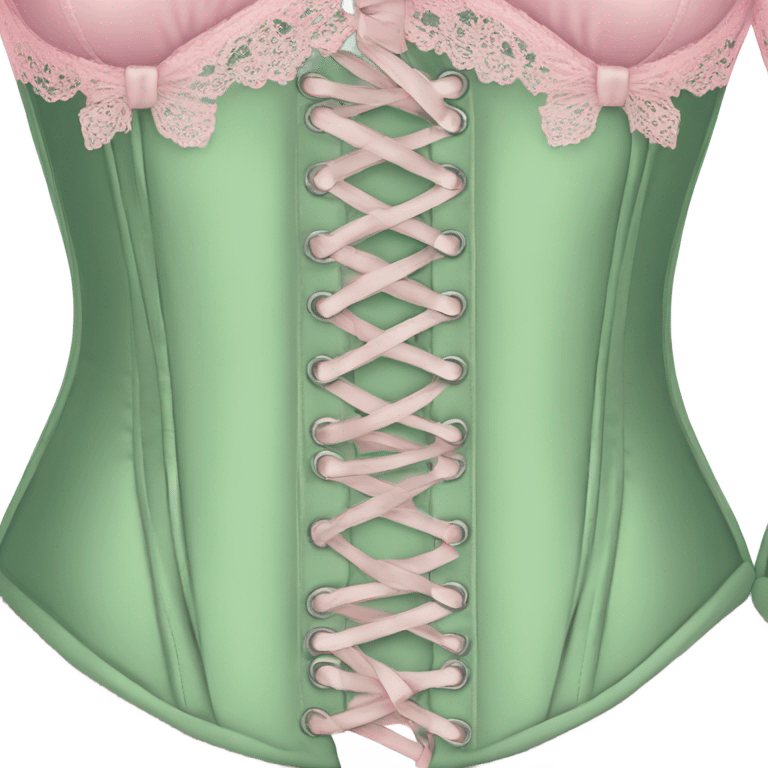 Sage green corset with pink lace and bows, isolated emoji