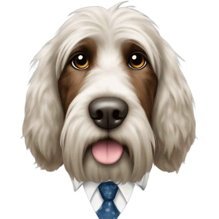 Spinone fluffy dark brown spots dog who works at an office building emoji