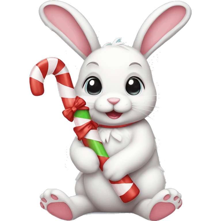 Bunny with candy cane cute emoji