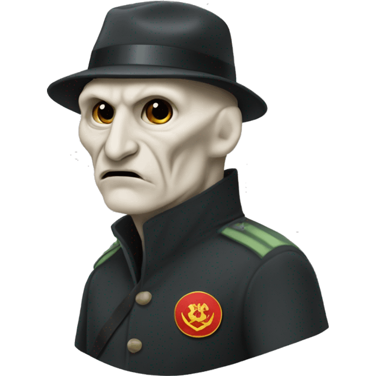 Voldemort with a Soviet Union hat biting his lip emoji