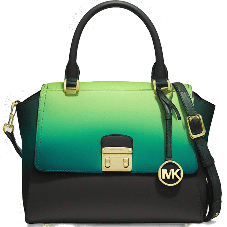 Realistic isolated black,dark teal,lime green,black and emerald green ombre Michael kors satchel purse.  emoji