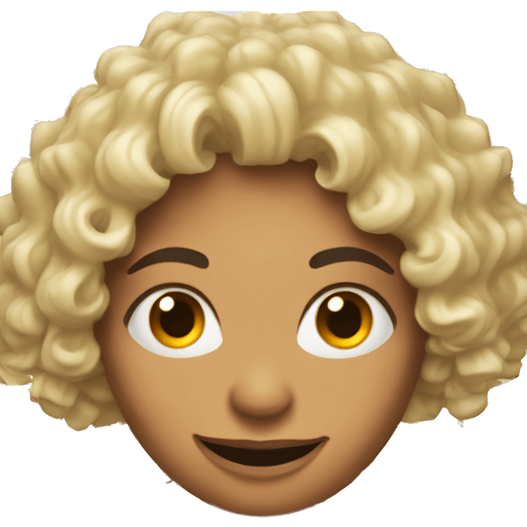 Woman with missing teeth and has curly hair. Teeth spaced like a jack-o’-lantern  emoji