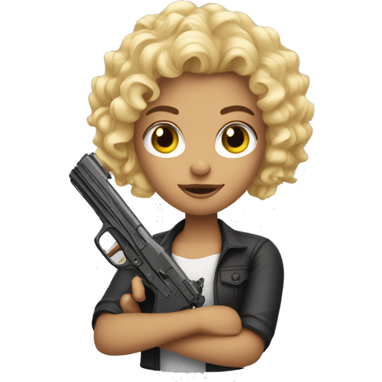 Blonde Curly hair girl with plastic gun emoji