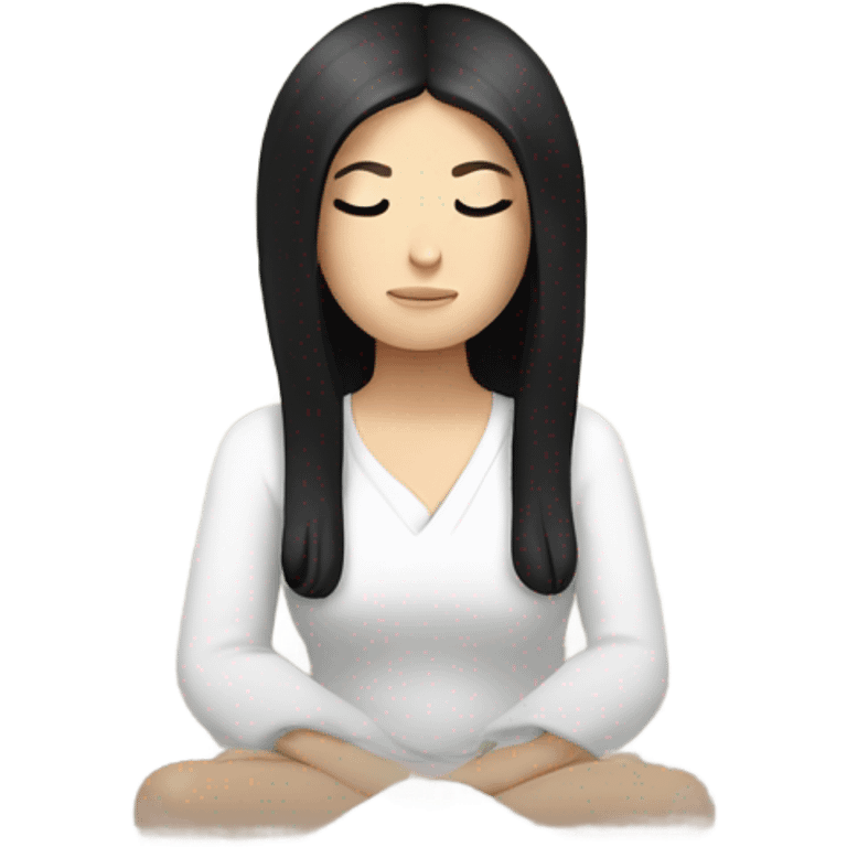 White girl with black hair meditating emoji