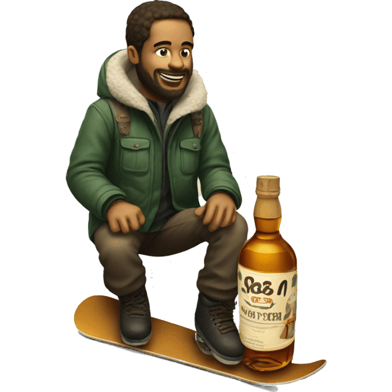 Man with whiskey bottle on the snowboard emoji