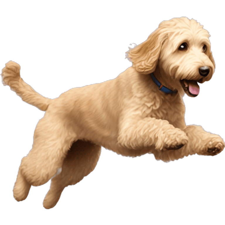 A female labradoodle jumping on a trampoline  emoji