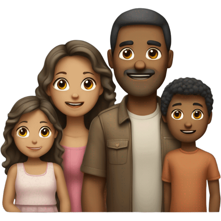 Familia, una niña de pelo marrón, un niño de pelo marrón, una mujer de pelo rubio y un papa de pelo negro emoji