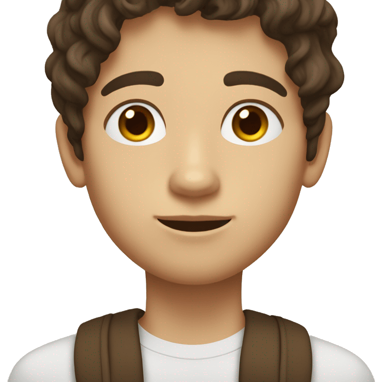 Teenager boy type mexican, White skin, with wavy brown hair (Which go down behind to the nape of the neck), Little bit dezoom emoji