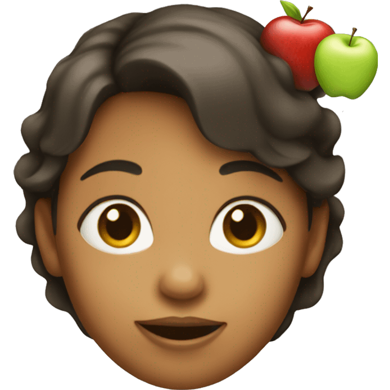 A woman holding a Apple for a kid emoji