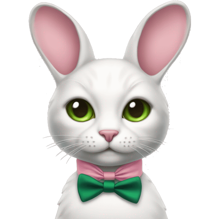 Cat IN a bunny COSTUME with pink bow tie and dark green eyes emoji