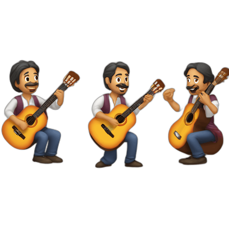 gitano tocando la guitarra con dos enanos bestidos de flamenca emoji