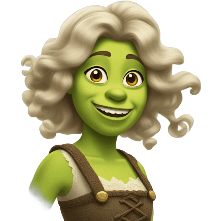 Shrek dressed like a girl with her hair blowing in the wind emoji