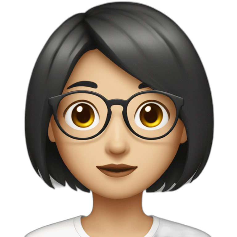 short hair, girl, asia, glasses,one,black emoji