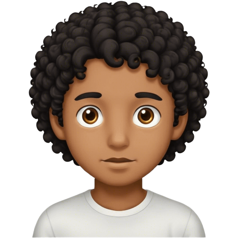 Brown-skinned boy with black curly hair and with brown eyes emoji