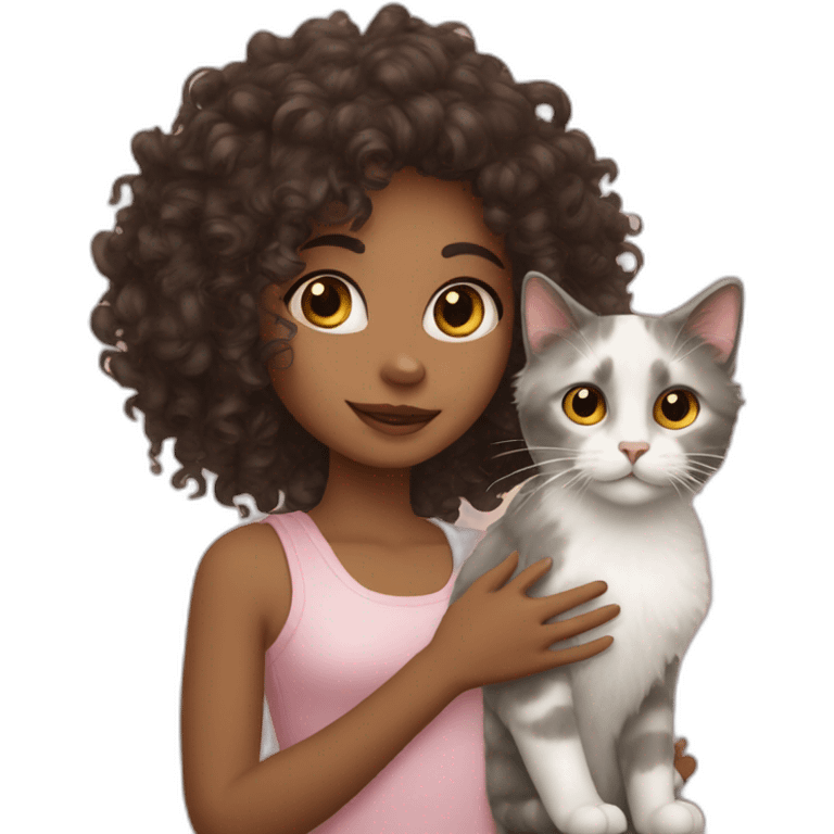 Curly girl with ragdoll cat emoji