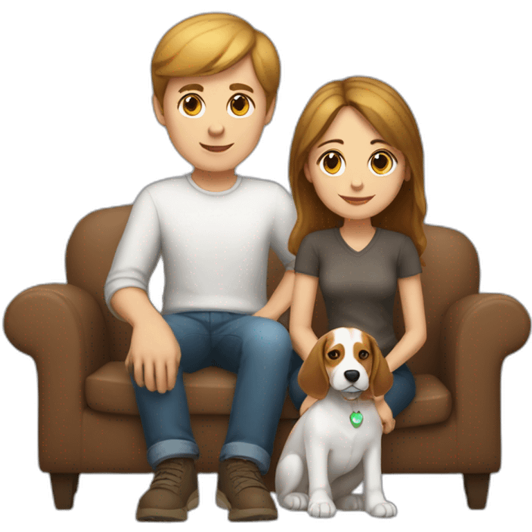 Brown hair White boy and girl with beagle Sit on couch emoji