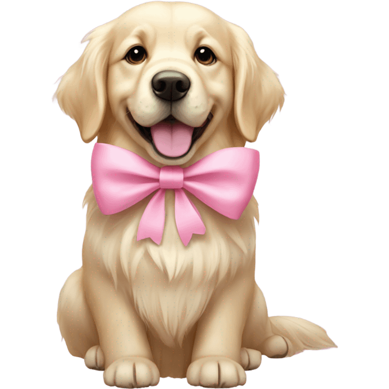 English cream golden retriever with pink bow emoji