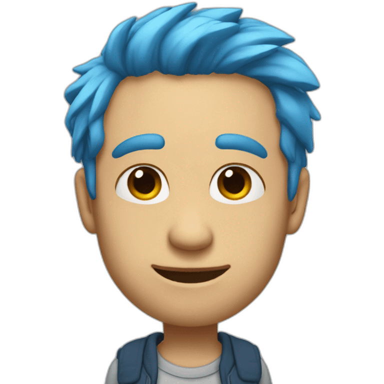 A men with blue hair and mid bear stands and likes emoji