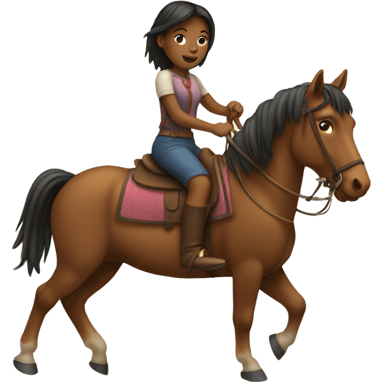 Girl who is riding on a Horse with a wood Stick  emoji