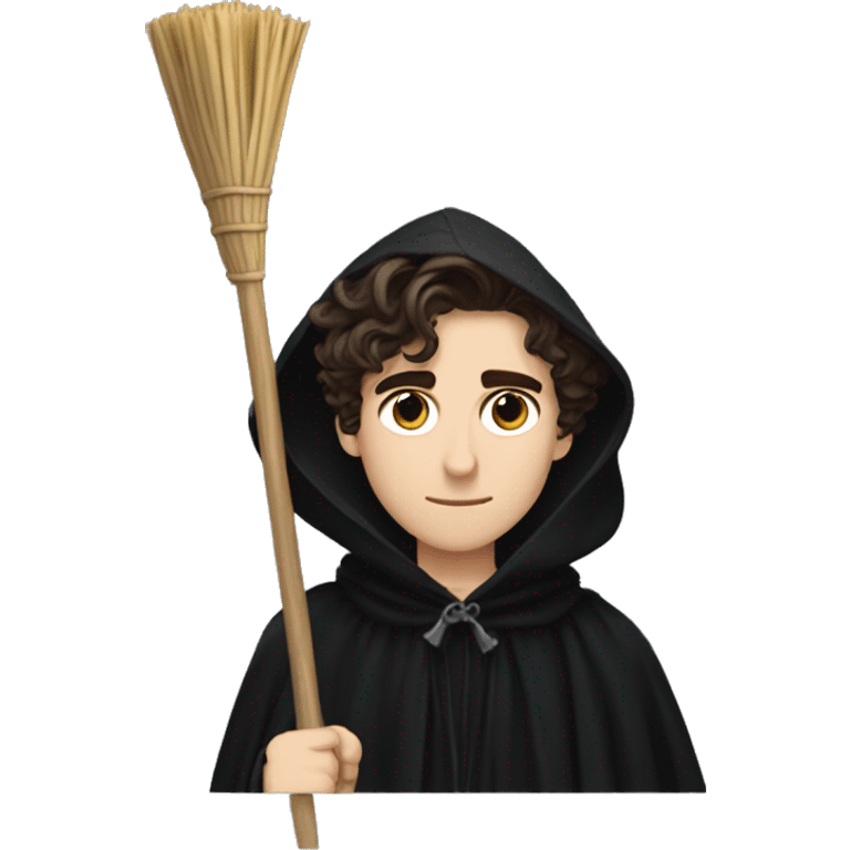 Timothy chalamet dressed in a black cloak a broom emoji