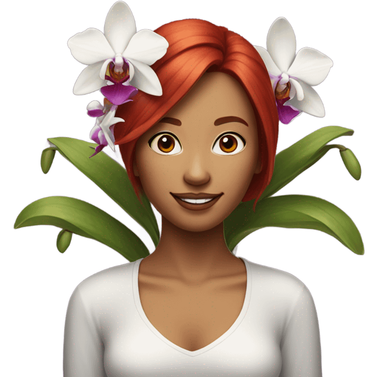 orchid and women with red hair emoji